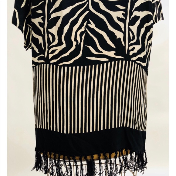Vintage Silk Fringe Zebra Cold Shoulder Dress - Picture 3 of 3